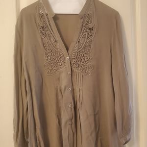 Olive/Tan tone blouse with lacing